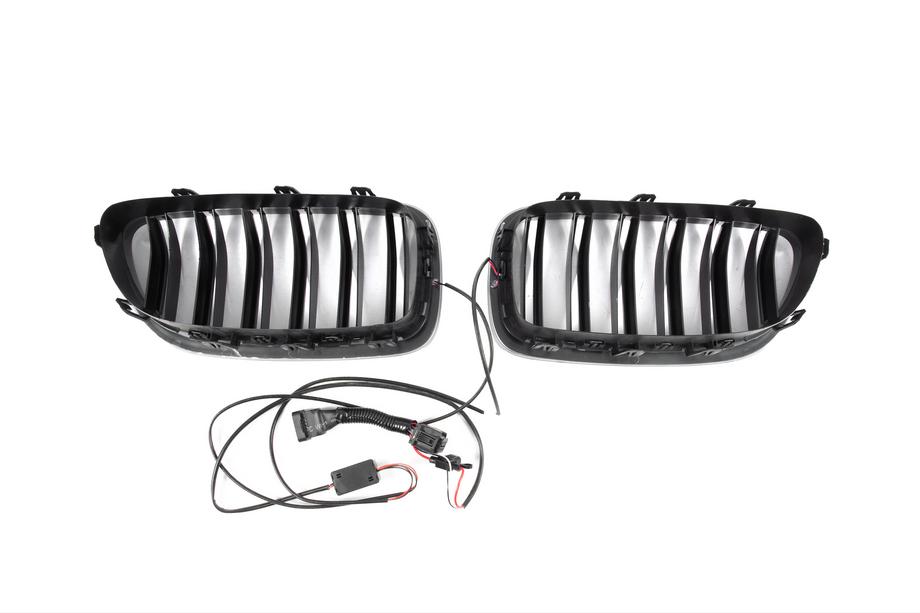 BMW 5. sērija F10/F11 2010–2016 BMW nieru restes M-look ar LED (spīdīgi melnas) Foto 11