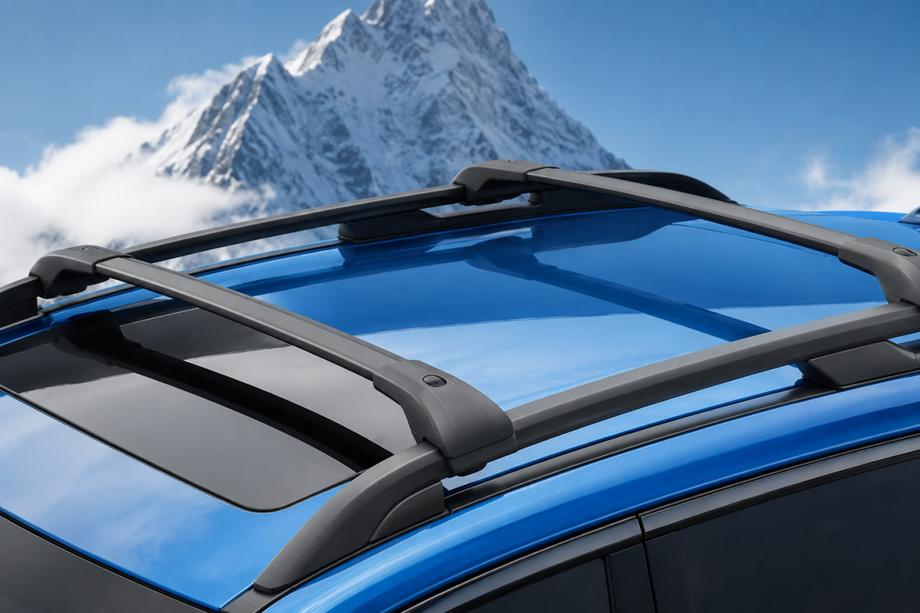 Subaru Forester 2013–2018 Jumta bagāžnieka šķērstieņi melni uz OEM reliņiem (alumīnijs) Foto 1