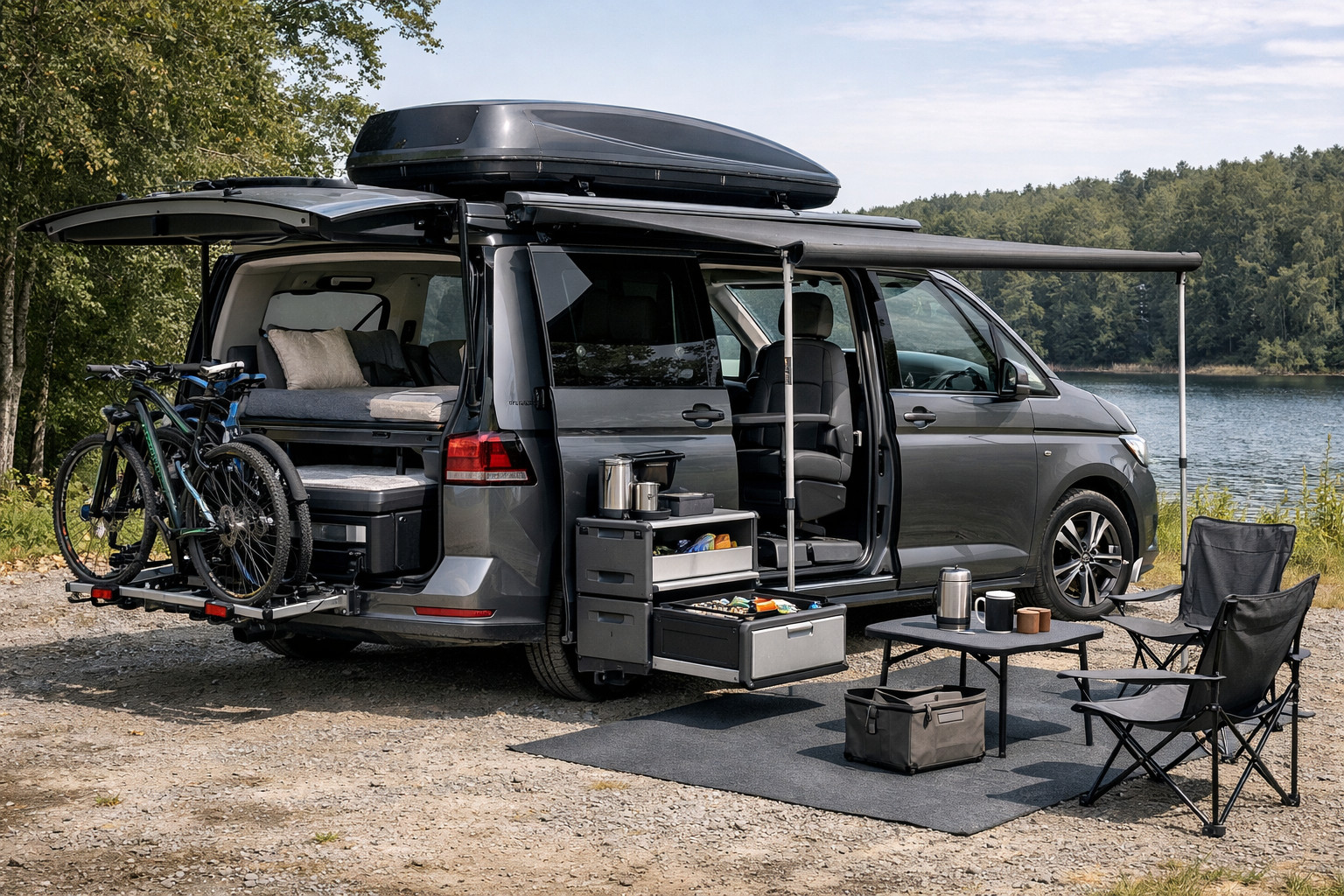 Ko uzstādīt Volkswagen Caravelle T7 ģimenes braucieniem un salona pārveidei