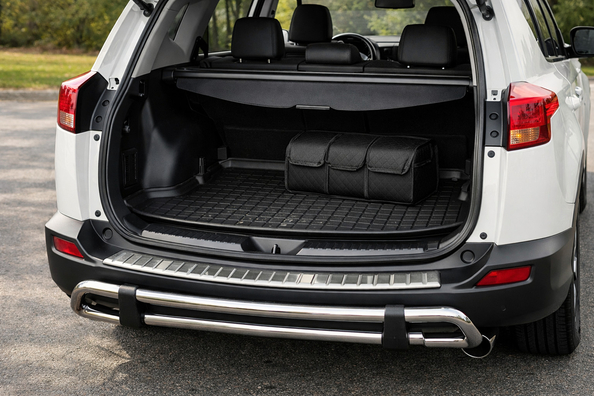 Ko uzstādīt Toyota RAV4 2013–2018: bagāžniekam un aizmugurējā bampera aizsardzībai Foto 1