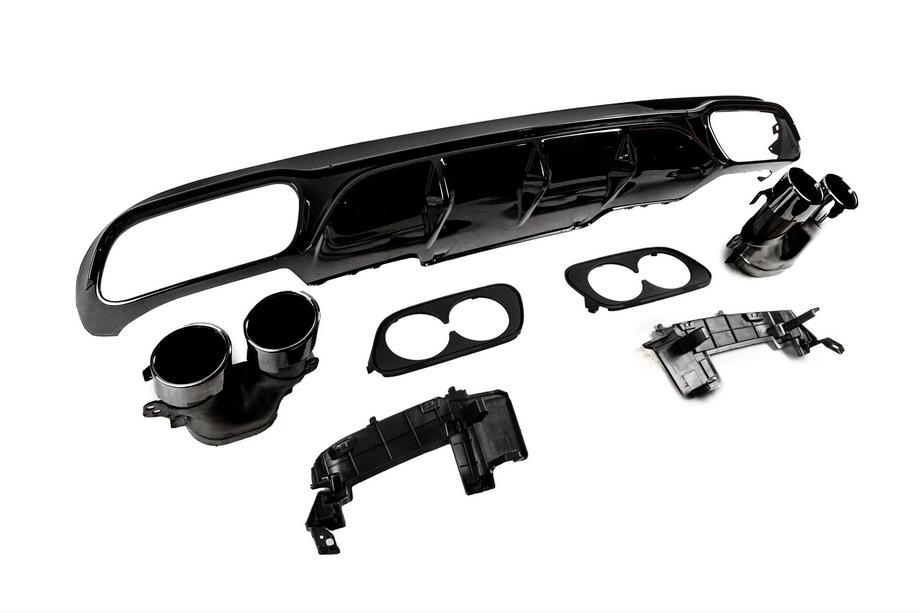 Mercedes E-klase W213 2016–2023 Aizmugurējais difuzors ar izplūdes uzgaļiem E53-Design Black (Base versijai) Foto 3