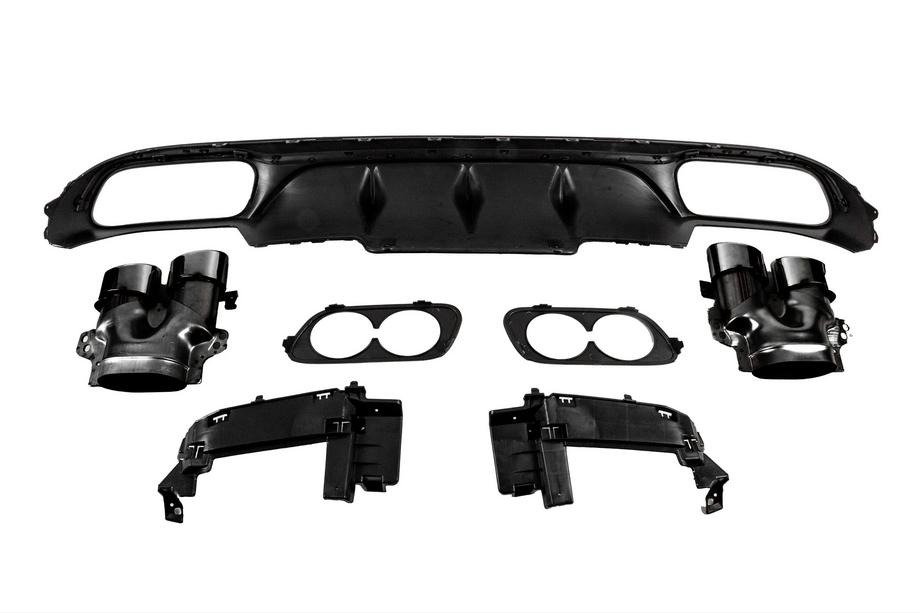 Mercedes E-klase W213 2016–2023 Aizmugurējais difuzors ar izplūdes uzgaļiem E53-Design Black (Base versijai) Foto 4