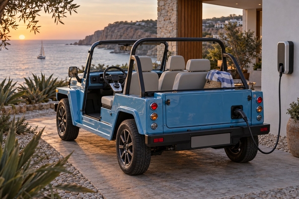Jaunās paaudzes Electric MOKE: pludmales elektromobilis ar divkāršu nobraukumu Foto 1