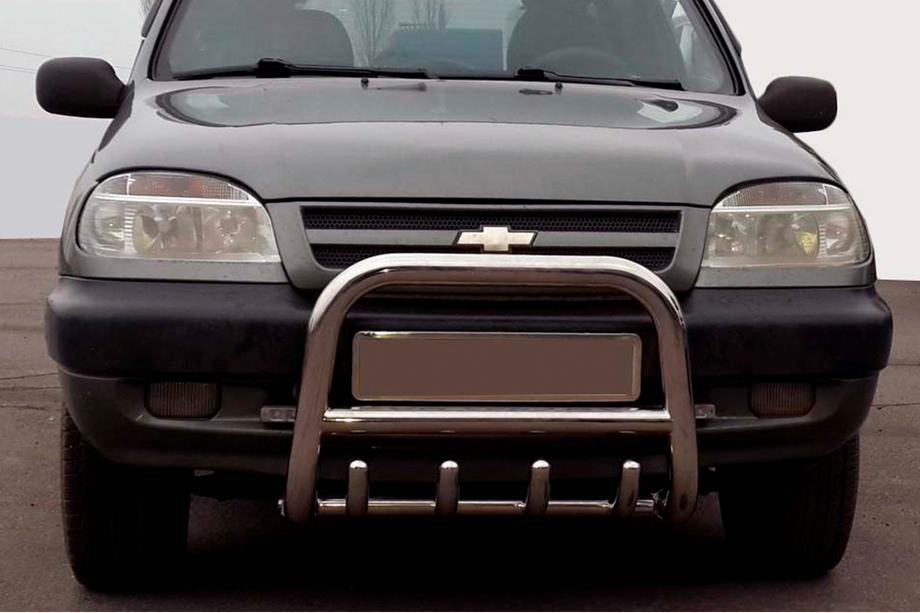 Chevrolet Niva 1998–2020 Priekšējais aizsargstienis (bullbar) QT006 (nerūsējošais tērauds) Image