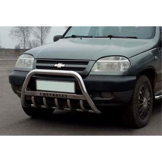 Priekšējais aizsargstienis (bull bar) WT004 (nerūsējošais tērauds) Chevrolet Niva 1998–2020 foto 2