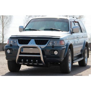 Priekšējais aizsargstienis (bullbar) QT006 (nerūsējošais tērauds) Mitsubishi Pajero Sport 1996–2007 foto 3
