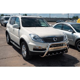 Priekšējais aizsargstienis (bull bar) WT004 (nerūsējošais tērauds) SsangYong Rexton I 2001–2017 foto 3