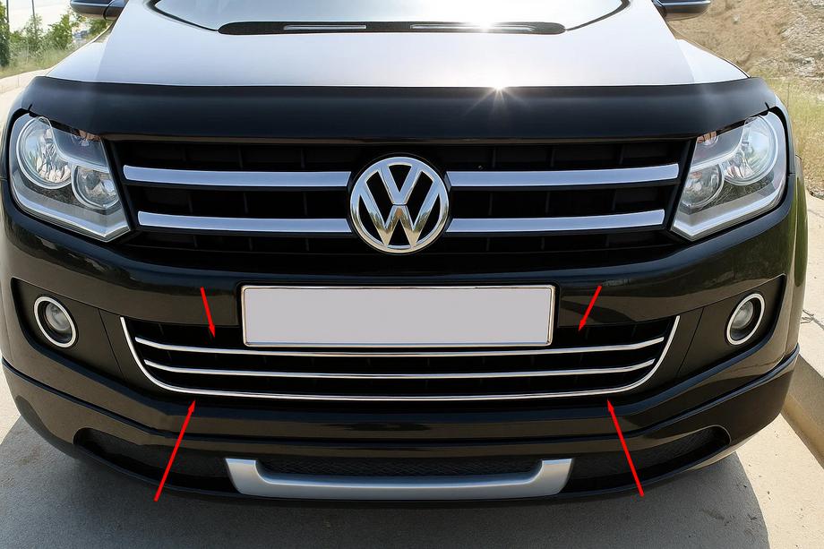 Volkswagen Amarok 2010–2022 Priekšējā bufera uzlikas smaida formā (3 gab., nerūsējošais tērauds) Foto 1