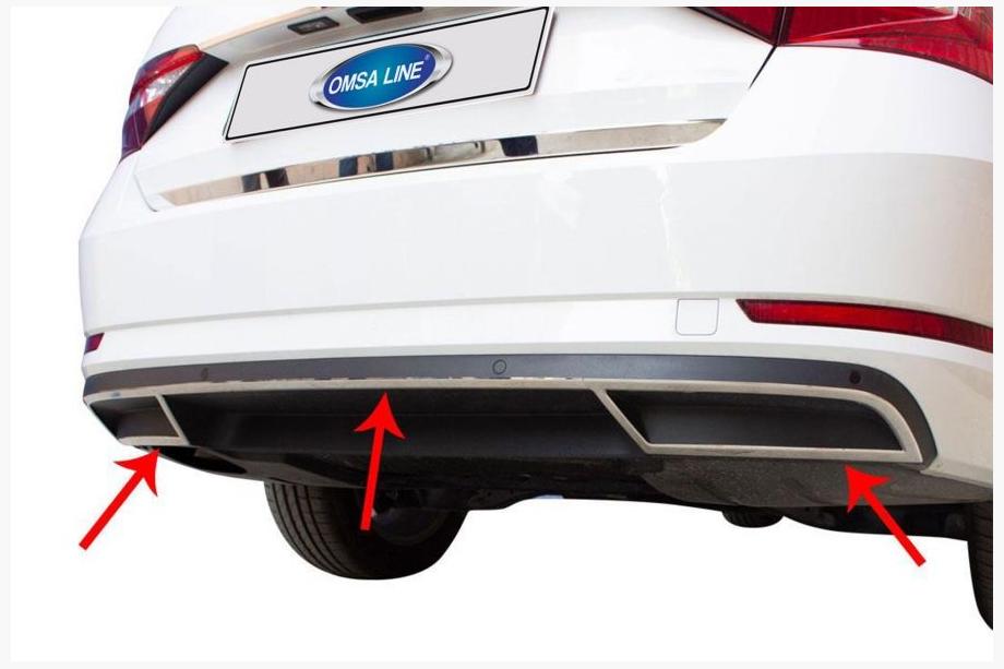 Skoda Superb 2015–2024 OmsaLine bufera gala uzlikas (3 gab., nerūsējošais tērauds) Image