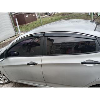 Logu vēja deflektori ar hromētu moldingu SD (4 gab., Niken) Hyundai Accent 2011–2017 foto 1