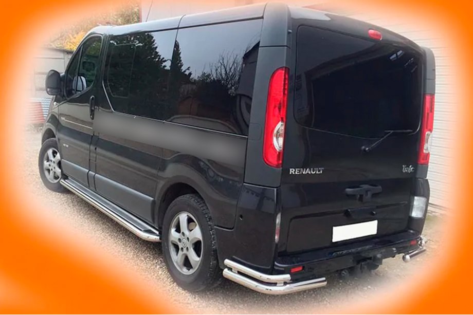 Renault Trafic 2001–2015 Aizmugurējie stūra aizsargi AK003-Подвійний (nerūsējošais tērauds) Image