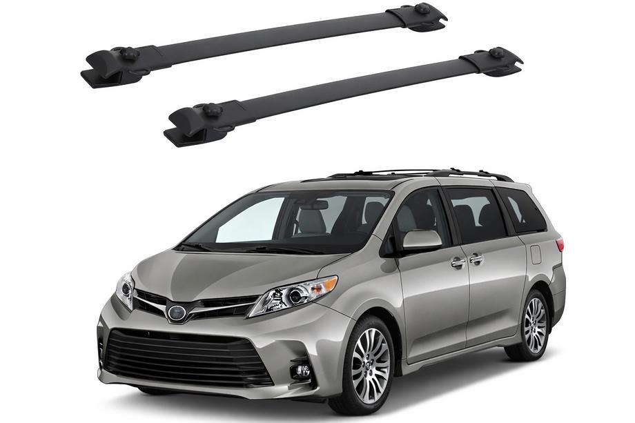 Toyota Sienna 2010–2020 Jumta bagāžnieka šķērstieņi melni uz OEM reliņiem (alumīnijs) Image