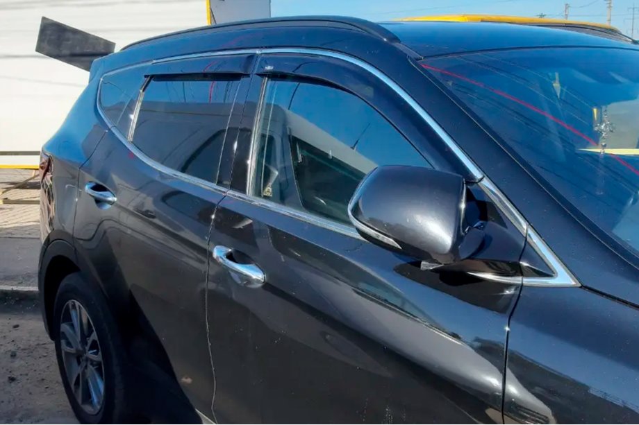 Hyundai Santa Fe 3 2012–2018 Logu vēja deflektori ar hromētu līsti (4 gab., HIC) Image