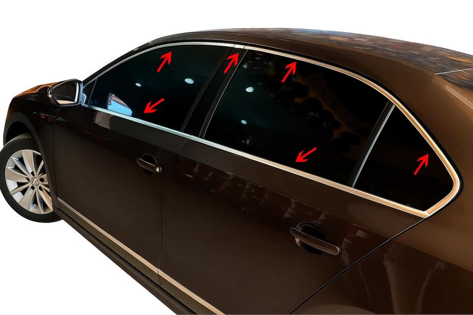 Volkswagen Jetta 2011–2018 Pilns logu apmales komplekts (12 gab., nerūsējošais tērauds) OmsaLine – itāļu nerūsējošais tērauds Image