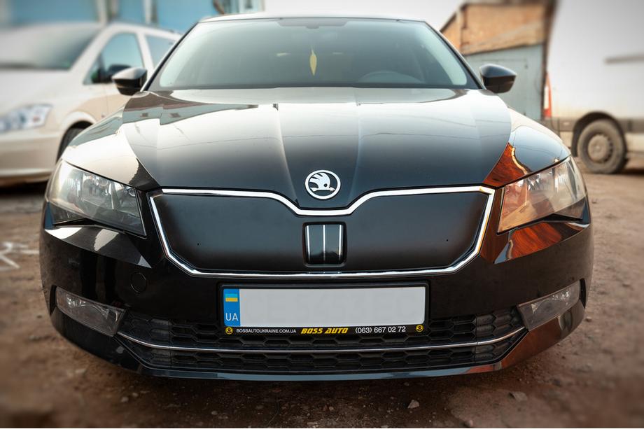 Skoda Superb 2015–2024 Ziemas pārsegs radiatora restei (2015-2019, augšējais) Glancēta Foto 2