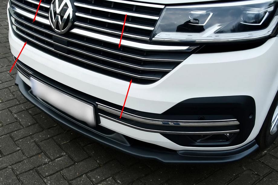 Volkswagen T6 2015–2024 Hroma radiatora režģa uzlikas 2019+ (5 gab., nerūsējošais tērauds) OmsaLine – itāļu nerūsējošais tērauds Image