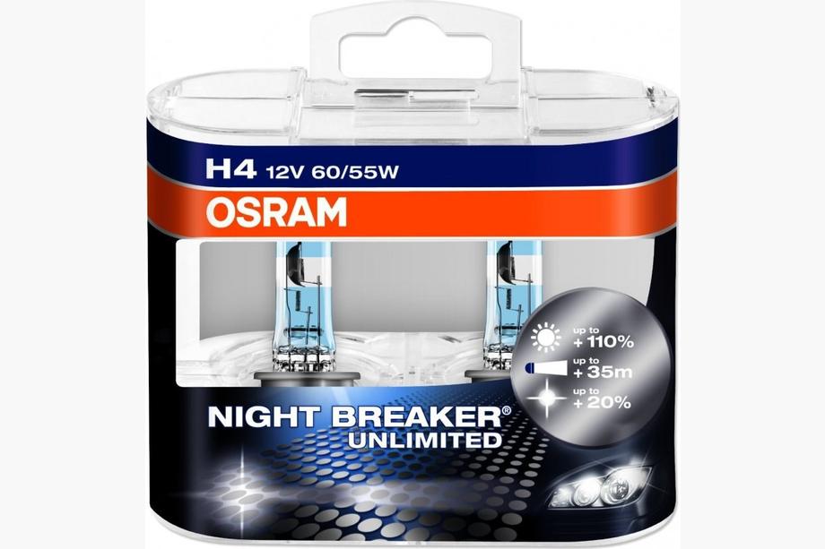 Osram H4 60/55W Night Breaker Unlimited +110% 64193NBU priekšējo lukturu spuldze Image
