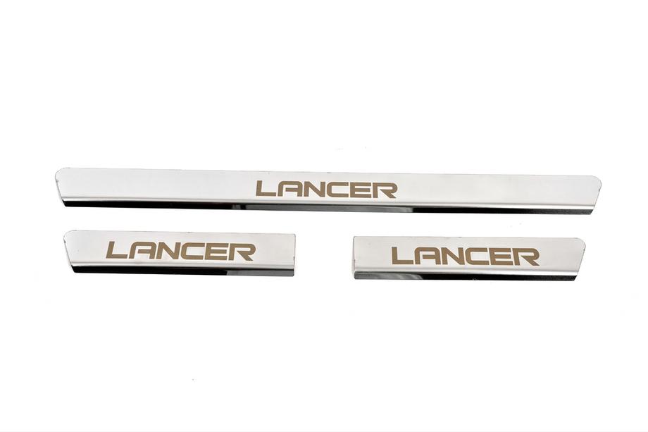 Mitsubishi Lancer 9 2004–2008 IZPĀRDOŠANA! Carmos sliekšņu uzlikas (3 gab., nerūsējošais tērauds) Image
