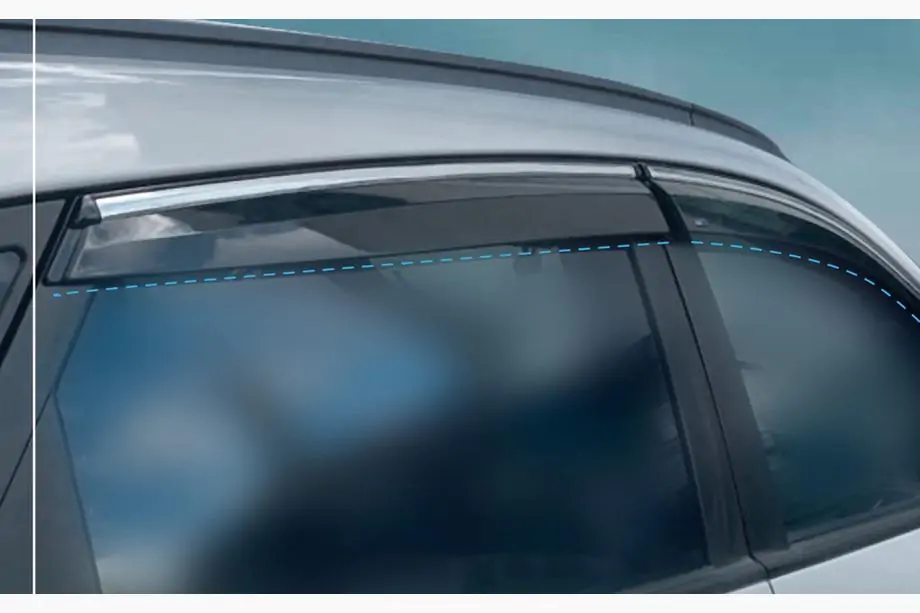 Hyundai IX-35 2010–2015 Logu vēja deflektori ar hromētu moldingu (4 gab., Sunplex Chrome) Foto 2