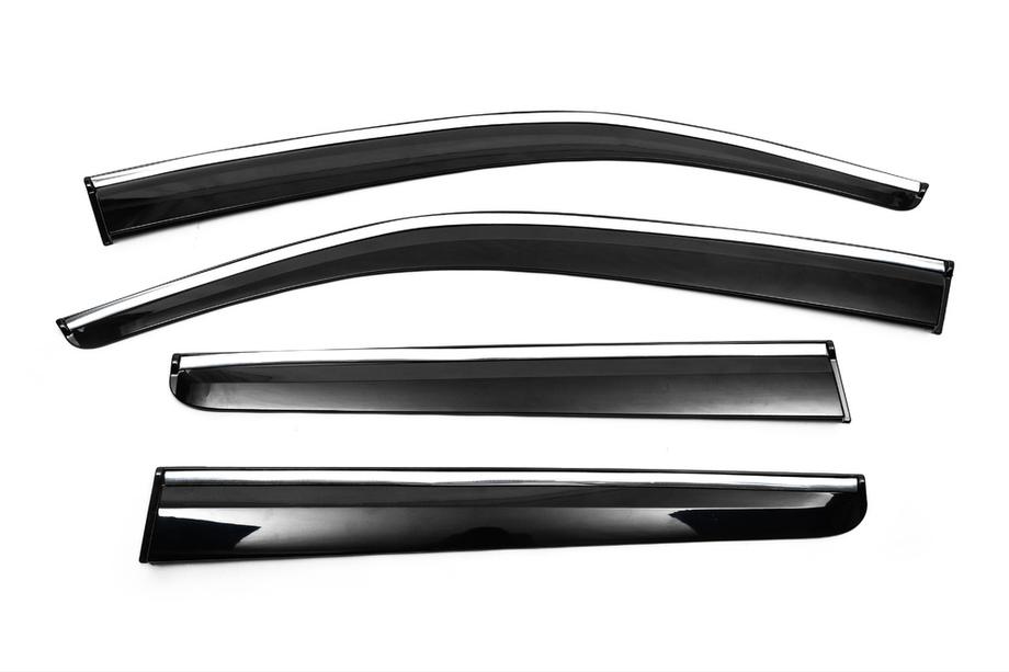 Volkswagen Amarok 2010–2022 Logu vēja deflektori ar hromētu moldingu (4 gab., Sunplex Chrome) Image