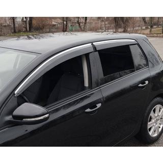 Logu vēja deflektori ar hroma moldingiem HB (4 gab., Sunplex Chrome) Volkswagen Golf 6 2008–2014 foto 1