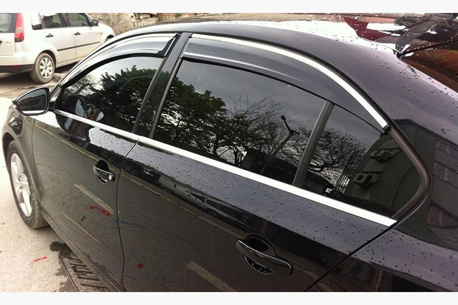 Volkswagen Jetta 2011–2018 Logu vēja deflektori ar hromētu moldingu (4 gab., Sunplex Chrome) Image