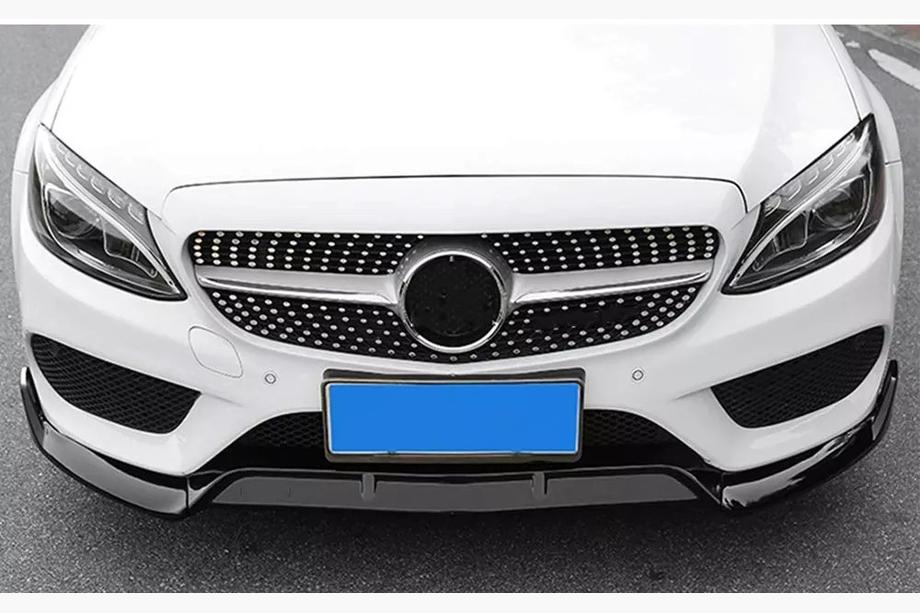 Mercedes C-class W205 2014–2021 Priekšējā bampera lūpa V2 1234 Upgrade (melna, 2014-2018) Foto 1