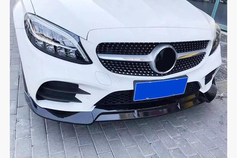 Mercedes C-class W205 2014–2021 Priekšējā bampera lūpas spoileris V2 1234 Upgrade (melns, 2018-2021) Image