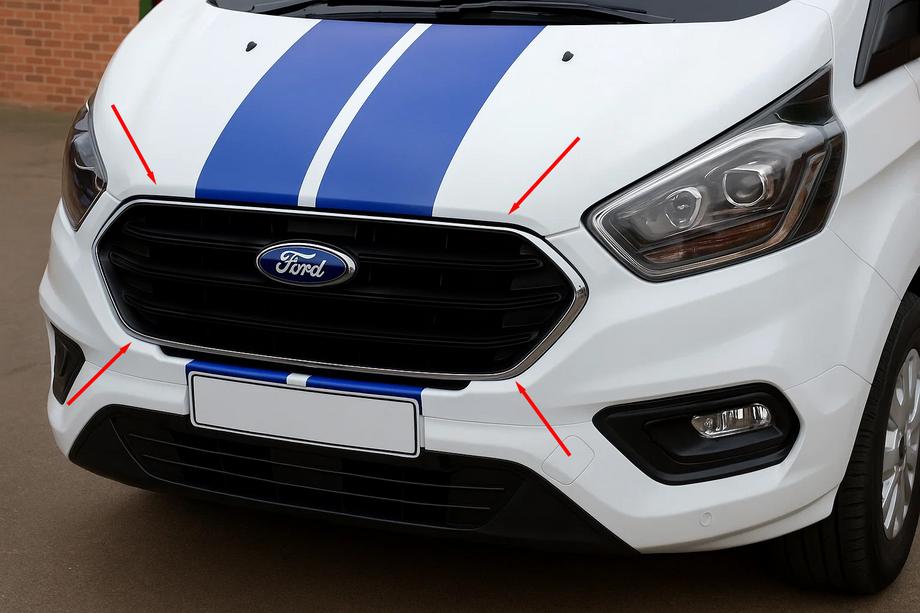 Ford Custom 2013–2022 Hroma uzlikas bampera restēm 2018+ (4 gab., nerūsējošais tērauds) Image