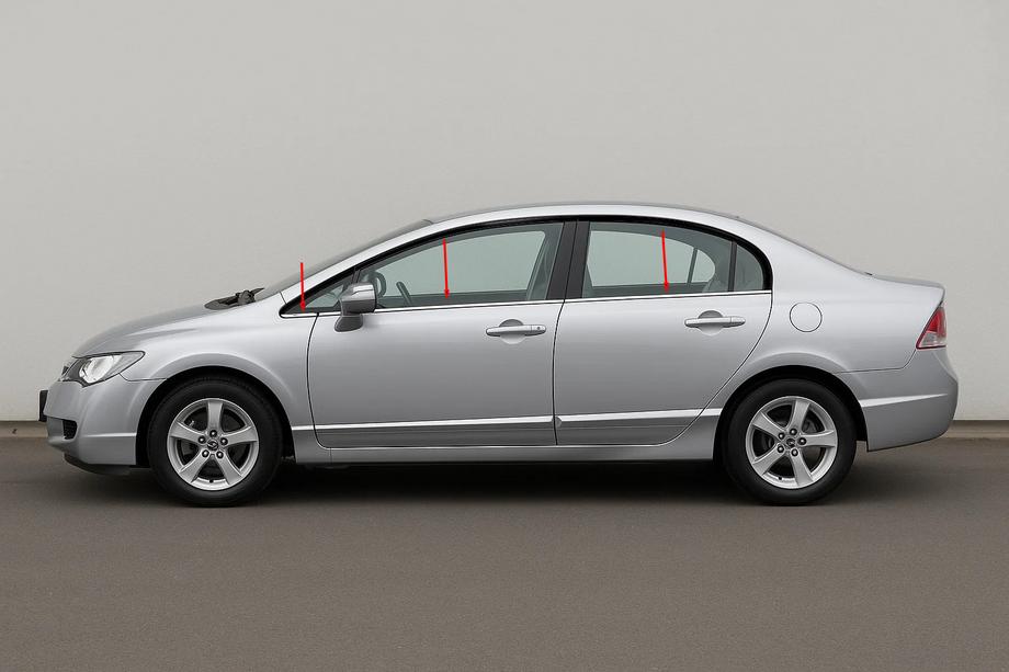 Honda Civic Sedan VIII 2006–2011 Apakšējā logu apmale (6 gab., nerūsējošais tērauds) OmsaLine – itāļu nerūsējošais tērauds Image